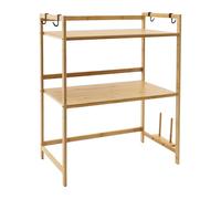 Madelynn Étagere Micro Onde 55x35x67cm Étagère à Micro avec 4 Crochets Support Extensible en Métal Four 15kg/Niveau pour Fours à Micro-Ondes, Grille-Pains