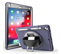 MadeRy Robuste Coque Housse pour iPad 2018 & 2017 9.7" / iPad Pro 9.7" / iPad Air 2 / iPad Air, Étui Antichoc Coque avec Porte-Stylet, Support Pivotant et Prise Main (Bleu foncé)