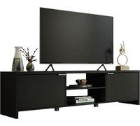 MADESA Meuble TV pour téléviseur 75", console TV avec 2 étagères et 2 portes, grand meuble TV, bois, 48 x 38 x 180 cm - Noir