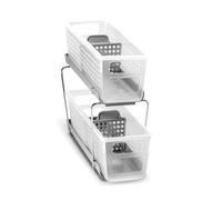 madesmart 2-Tier Plastic Mini Multipurpose Organizer with Divided Slide-Out Storage Bins, Compact Under Sink and Cabinet Organizer Rack, Frost