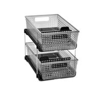 madesmart 2-Tier Plastic Multipurpose Organizer with Divided Slide-Out Storage Bins, Compact Under Sink and Cabinet Organizer Rack, Smoke