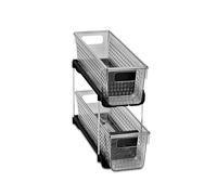 madesmart Mini 2-Tier Plastic Multipurpose Organizer with Divided Slide-Out Storage Bins, Compact Under Sink and Cabinet Organizer Rack, Smoke