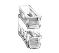 madesmart Mini 2-Tier Plastic Multipurpose Organizer with Divided Slide-Out Storage Bins, Compact Under Sink and Cabinet Organizer Rack, Clear