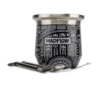 MADFLOW Calebasse Maté - Tasse Inox et 2 Bombillas Maté, Tasse Double Paroi Isolée, Kit Maté Original avec Tasse Maté et Bombilla Maté pour une Dégustation Traditionnelle