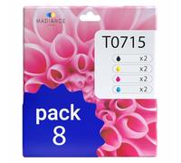 MADIANCE T0715 Compatible pour Epson T0715 pour Epson DX 4000 4400 5050 6000 7400 8400 BX 300F 310FN 510W SX 110 115 210 215 410 415 510W 515W 600FW 2 Noirs, 2 Cyan, 2 Magenta, 2 Jaune (8-Pack)