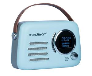Madison - FREESOUND-VR30BL-DAB - Radio Dab+ Vintage sur Batterie Longue autonomie - Dab+, FM, Bluetooth & USB - Subwoofer à l'arrière - Bleu Mat - Vintage, Nostalgie, Retro