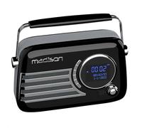 Madison - FREESOUND-VR40BK-DAB - Radio DAB+ vintage sur batterie longue autonomie - DAB+, FM, Bluetooth & USB - Subwoofer à l'arrière - Noir brillant - Vintage, Nostalgie, Retro