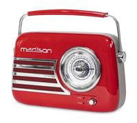 MADISON - FREESOUND-VR40R - Radio Vintage de 30W sur Batterie Longue autonomie avec Bluetooth, USB et FM - Rouge