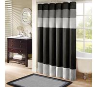 Madison Park Amherst Rideau de Douche Moderne en Microfibre à Rayures pour Salle de Bain, Imitation Soie, 183 x 213 cm, Noir