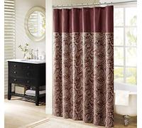 Madison Park Aubrey Shower Curtain Paisley Jacquard Pieced Microfiber Brise-Vue Moderne pour Salle de Bain, Polyester, Bordeaux, 72 in x 72 in