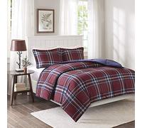 Madison Park Couette à Carreaux, taie d'oreiller Assortie, Housse Anti-Taches Scotchguard 3M, hypoallergénique, pour Toutes Les Saisons, Polyester, Rouge, très Grand lit/très Grand lit Citron