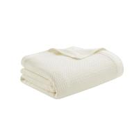 Madison Park - Couverture Douce certifiée 100% Coton égyptien, Respirant et Confortable, Design Classique, Couverture légère pour Toutes Les Saisons, pour lit Queen Size et canapé - Crème (228,6 x