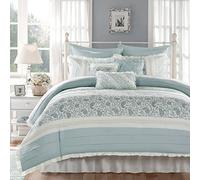 Madison Park Dawn Parure de lit 9 pièces 100% Coton, Motif Floral Shabby Chic, taies Assorties, Housse de Couette légère en Percale, très Grand lit (264,2 x 233,7 cm), Bleu Turquoise