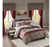 Madison Park Essentials Delaney Parure de lit 24 pices en satin jacquard toutes saisons, draps de luxe, oreillers dcoratifs et rideaux, cantonn