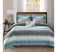 Madison Park Essentials Housse de Couette pour lit Double en Microfibre Motif Rayures Bleu 228,6 x 228,6 cm