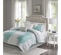 Madison Park Essentials Housse de Coussin décorative en Coton pour Toutes Les Saisons, Motif Floral, Turquoise, lit Double