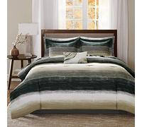 Madison Park Essentials Saben Bed in a Bag Couette Alternative en Duvet Toutes Saisons avec Housse de Couette complète en Coton, très Grand lit (264,2 x 233,7 cm), Rayures Taupe, 9 pièces