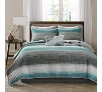 Madison Park Essentials Saben Complete Reversible Coverlet and Cotton Sheet Set, Cal King, Aqua