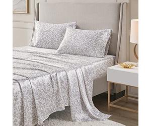 Madison Park Essentials Satin Sheet Set Luxury and Silky with Natural Sheen, Elastic 14" Pocket fits up to 16" Mattress, All Around Elastic - Year-Round Bedding, Full Taupe Leopard 4 Piece