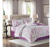 Madison Park Housse de Coussin décoratif en Polyester Motif Feuilles Violet Queen (228,6 x 228,6 cm)