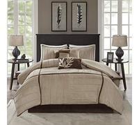 Madison Park Jupe de lit Assortie pour Toutes Les Saisons, Coussins décoratifs, Polyester, Daim Dune, Beige Marron, Queen Size (228,6 x 228,6 cm)