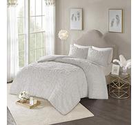 Madison Park Laetitia Parure de lit 100% Coton, Motif médaillon, Housse de Couette Douillette, taies d'oreiller Assorties, lit Double/Grand lit (228,6 x 228,6 cm), Gris Floral