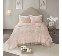 Madison Park Laetitia Parure de lit légère 100% Coton, Chenille Respirante touffetée, Motif médaillon bohème Shabby Chic, taie d'oreiller, Rose poudré Floral avec Pompons, lit Double/Grand lit (228,6