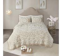 Madison Park Laetitia Parure de lit lgre 100 % coton respirant capitonn en chenille style shabby chic bohme motif mdaillon dcoratif taupe f