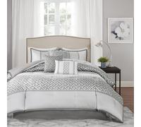 Madison Park Literie Alternative en Duvet Toutes Saisons, Jupe de lit Assortie, oreillers décoratifs, Polyester, Gris géométrique, Grand lit