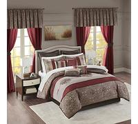 Madison Park Literie de Luxe Toutes Saisons, draps, oreillers et Rideaux décoratifs, cantonnière, Polyester, Delaney, médaillon Rouge, très Grand lit (264,2 x 233,7 cm)