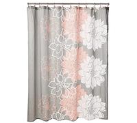 Madison Park Lola Rideau de Douche 100% Coton, Motif Floral décontracté, décoration de Salle de Bain, Lavable en Machine, écran d'intimité en Tissu 183 x 183 cm, Gris/pêche