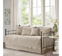 Madison Park Lot de 6 housses de lit matelassées damassées pour lit de jour, toutes saisons, literie côtière pré-lavée avec bord festonné, couvre-oreillers, jupe de lit, oreillers décoratifs, toscane,