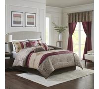 Madison Park Neyson Couette en fausse soie - Design jacquard luxueux traditionnel Ensemble toutes saisons Jupe de lit assortie Oreillers d corati