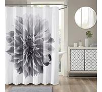 Madison Park Norah Rideau de Douche en Coton, Motif imprimé Floral réaliste surdimensionné, décoration Moderne de Salle de Bain, Lavable en Machine, écran d'intimité en Tissu, 183 x 183 cm, Gris