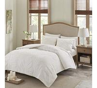 Madison Park Parure de lit 3 pièces en Chenille touffetée 100% Coton - Housse de Couette Moderne de Luxe pour Toutes Les Saisons avec taies Assorties, lit Double/Grand lit (228,6 x 228,6 cm), Feuille