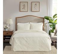 Madison Park Parure de lit 3 pièces Quebec au Design Traditionnel Classique pour Toutes Les Saisons, légère, taies Assorties, très Grand lit (200,7 x 200,7 cm + 61 cm), damassé matelassé crème