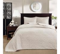 Madison Park Parure de lit 3 pièces réversible Québec Motif damassé, Coutures Double Face, Toutes Saisons, Couvre-lit léger, taie d'oreiller Assortie, crème, très Grand lit (304,8 x 299,7 cm)
