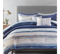 Madison Park Parure de lit Alternative en Duvet Toutes Saisons, taies d'oreiller Assorties, oreillers décoratifs, Polyester, Bleu Seersucker, California King