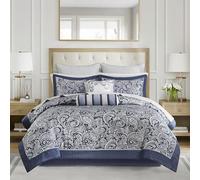 Madison Park Parure de lit Confortable, 12 pièces, Motif Cachemire Jacquard Imitation Soie, Polyester, Bleu Marine, pour très Grand lit
