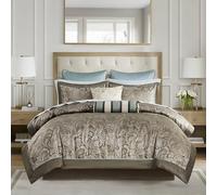 Madison Park Parure de lit Confortable, 12 pièces, Motif Cachemire Jacquard Imitation Soie, Polyester Charmeuse, Coton, biab Bleu, Grand lit