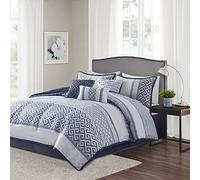 Madison Park Parure de lit de luxe 7 pièces - Motif jacquard traditionnel - Literie alternative en duvet pour toutes les saisons - Cache-sommier assorti et oreillers décoratifs - Très grand lit (264,2