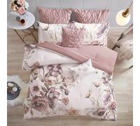 Madison Park Parure de lit Douce 8 pièces, Motif féminin imprimé Floral coloré, Coton, Rose pâle, Grand lit