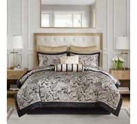 Madison Park Parure de lit Douillette en Imitation Soie Jacquard Motif Cachemire, Polyester, Bavoir Noir, 12 pièces, très Grand lit californien