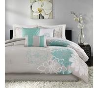 Madison Park Parure de lit en Duvet Alternatif pour Toutes Les Saisons, Couvre-lit, oreillers décoratifs, Coton, Turquoise, King Size