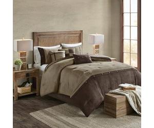 Madison Park Parure de lit en Duvet pour Toutes Les Saisons avec Cache-sommier Assorti, taies d'oreiller, Coussin décoratif, Polyester, Marron, Queen Size (228,6 x 228,6 cm)