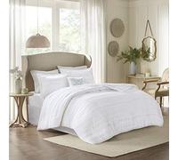 Madison Park Parure de lit en Duvet pour Toutes Les Saisons, Housse Assortie, Coussins décoratifs, Polyester, Celeste, Volants, Blanc, King Size (264,2 x 233,7 cm)