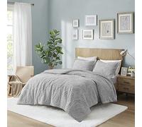 Madison Park Parure de lit en Peluche Ultra Douce à Motif médaillon de qualité supérieure, Polyester, Gris, lit Double/Grand lit