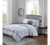 Madison Park Parure de lit Luxueuse à Rayures Jacquard - Toutes Saisons, Couvre-lit léger, taies d'oreiller, Oreiller décoratif, très Grand lit/très Grand lit californien (264,2 x 238,8 cm), Bleu