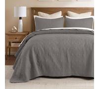 Madison Park Parure de lit Québec réversible damassée, matelassage Double Face Toutes Saisons, Couvre-lit léger, taies Assorties, Grand lit (259,1 x 299,7 cm), Gris foncé
