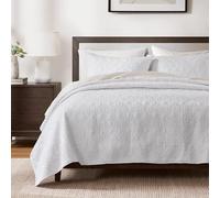 Madison Park Québec Dusty pâle Blanc 3 pièces matelassé King Couvre-lit Lot, pour King ou CAL Lit king size - Idéal pour le climat chaud Décoration pour chambre ou complémentaires pour plus de chaleur